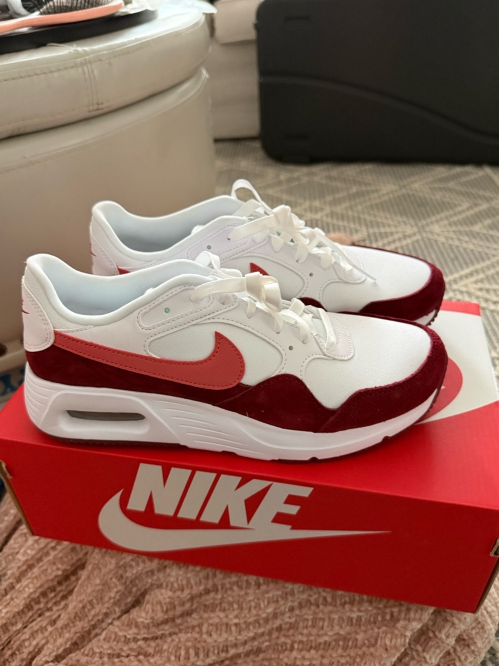 Nike Air Max SC White Team Red Suede Sneakers Size 8 New in Box FJ3242 - Picture 2 of 6